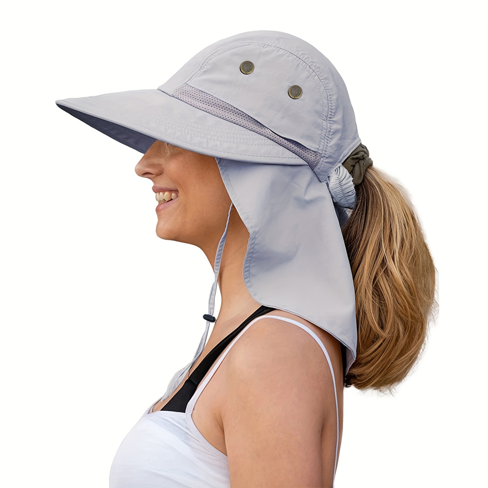 Wide Brim UPF 50+ Sun Hat, Bucket Hats UV Protection Ponytail Bucket Hat with Neck Flap unisex Gardening Hiking Boonie Hats for Women Men Outdoor