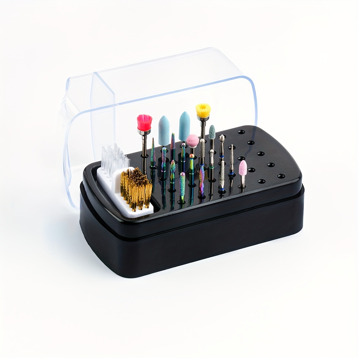 

1pc Nail Art 30 Holes Sanding Head Cleaning Storage, 2-in-1 Nail Grinding Head Box, Cleaning Dust Display Box Nail Tools