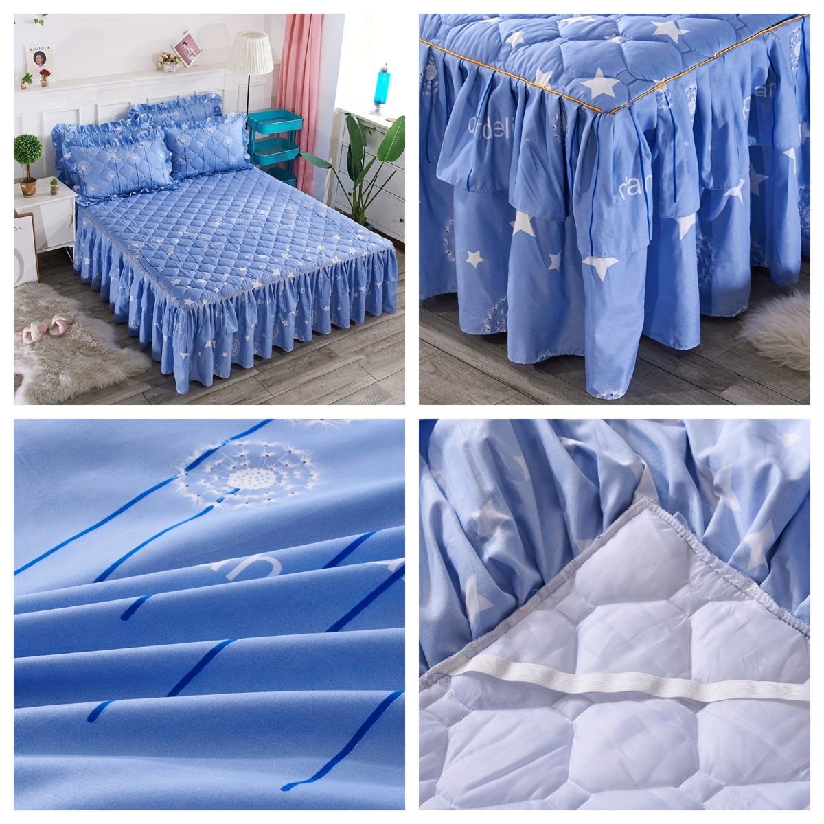 3pcs contemporary floral bed skirt set machine washable   double layer full wrap anti slip mattress protector woven polyester 90g fabric weight details 3