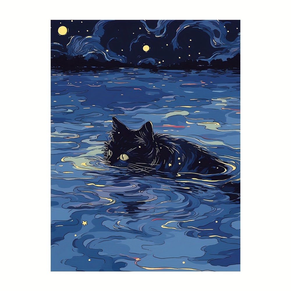 Starry Night Black Cats - Diamond Paintings 