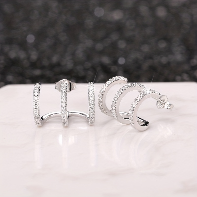 Zirconia 3 Claw Stud Earrings for Women