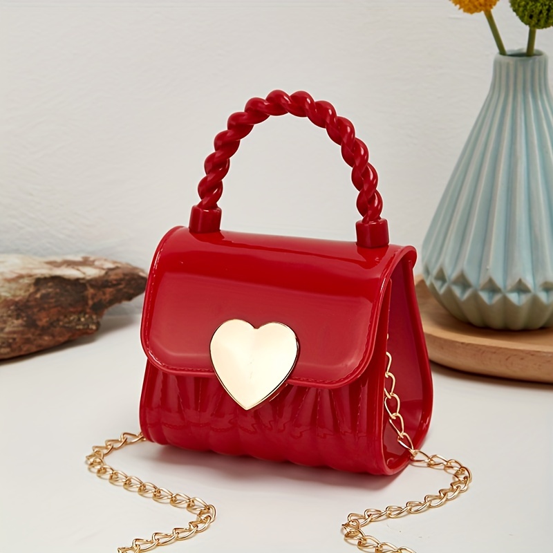 Heart Decor Jelly Handbags, Fashion Chain Crossbody Bag, Mini Pvc