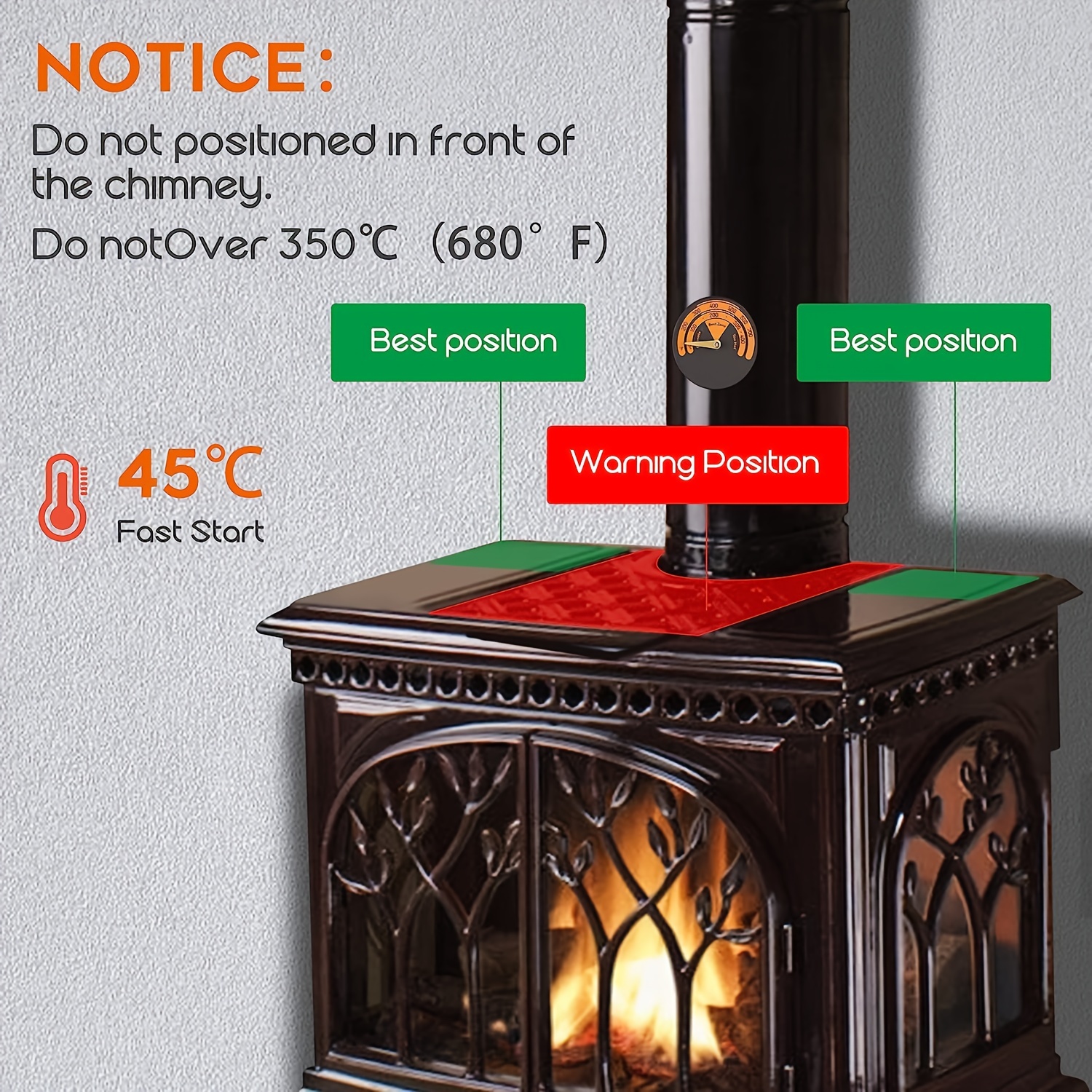 Ventilador de estufa de leña de 6 cuchillas, ventilador de estufa de calor  para estufa de leña, ventilador de calor, accesorios de estufa de leña