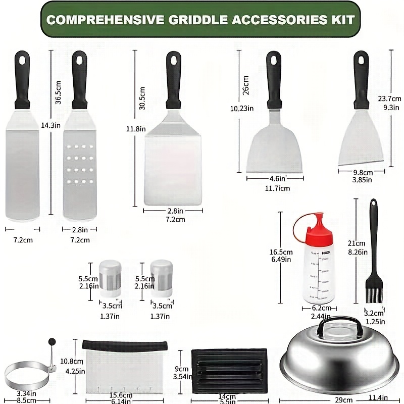 BBQ Grill Accessories Set, Stainless Steel Griddle Tools Kit for