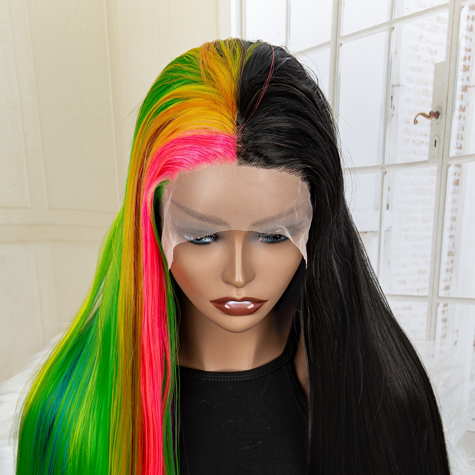 Long Soft Straight Lace Front Wigs Orange Synthetic Wig Makeup