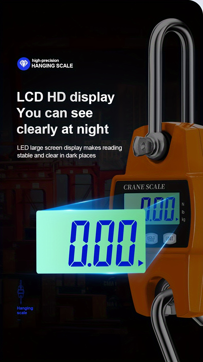 portable digital crane scale 300kg precision stainless steel hook lcd display industrial heavy duty hanging scale for weight measurement in kg lb n details 5