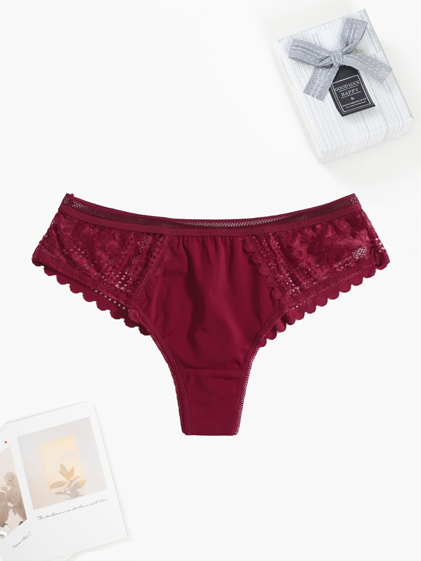 Contrast Lace Solid Semi Sheer Thong Women's Slight Stretch - Temu