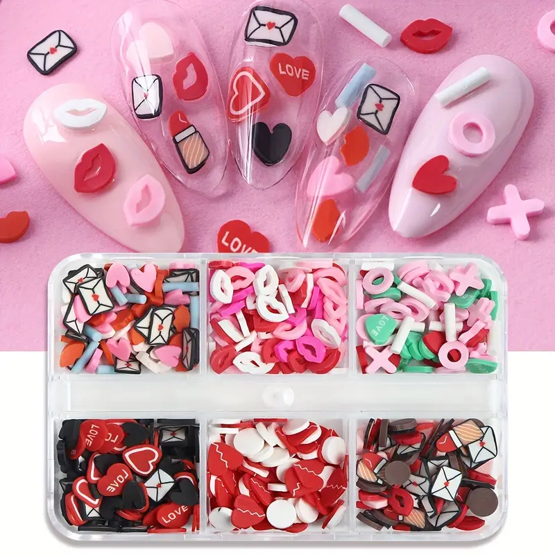 3d Kawaii Nail Art Charms Love Heart Red Lips Polymer Soft - Temu