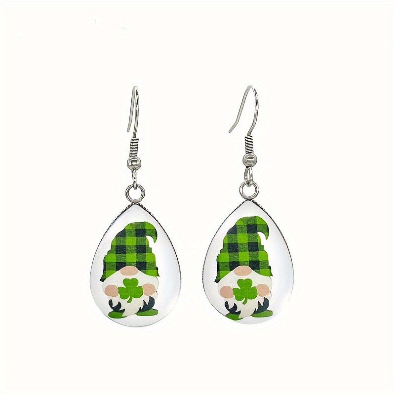 TEMU 1 Pair 's Day Leprechaun Irish Print Alloy Drop Earrings | , Material, Suitable For Daily And Party Occasions, Gift-ready