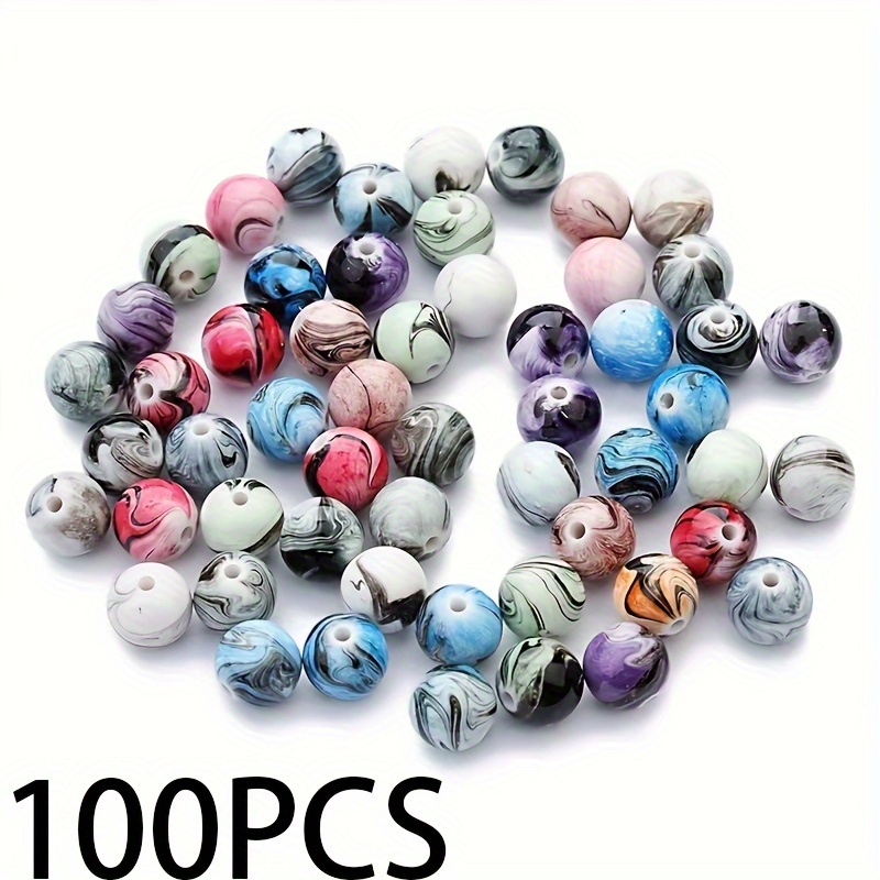 50/100pcs () Watercolor Beads Compatible For Making - 6/8/10mm Small/medium/ Acrylic Craft Beads With Ink Patterns (,, Grey,,,) For Bracelets, Necklaces, Earrings - & Smooth For Diyers