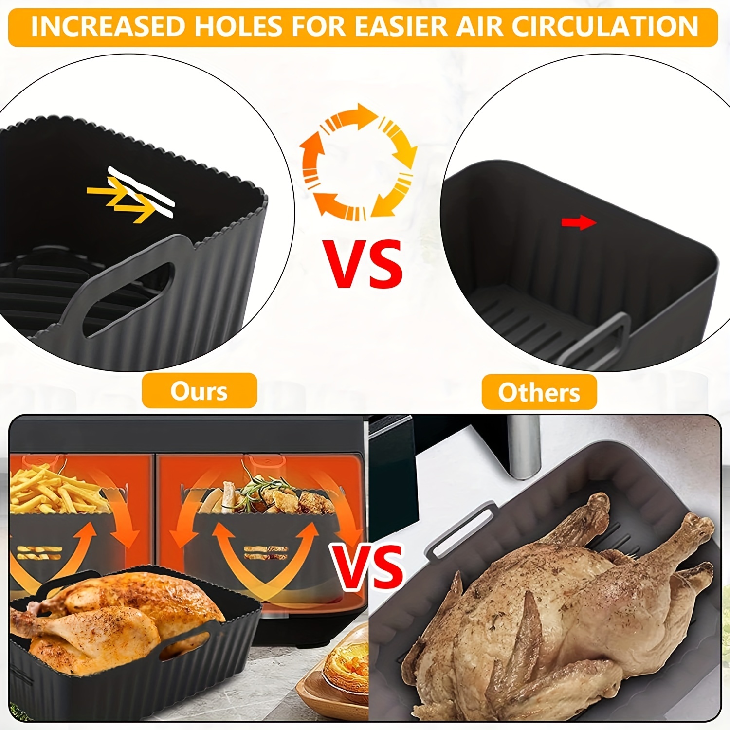 MMH Silicone Liners Rectangular 2 Pcs for 10 Qt Air Fryer Dual Baskets, 2  Basket Airfryer Rectangle Silicone Pot Reusable Baking Tray Fits Ninja  Foodi DZ401, DZ550, (Black) 