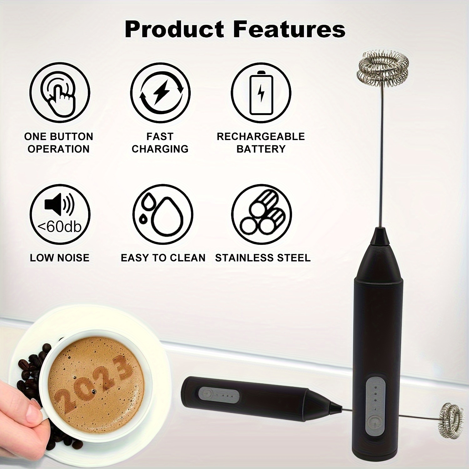 1pc rechargeable milk frother automatic handheld foam maker electric milk frother details 3