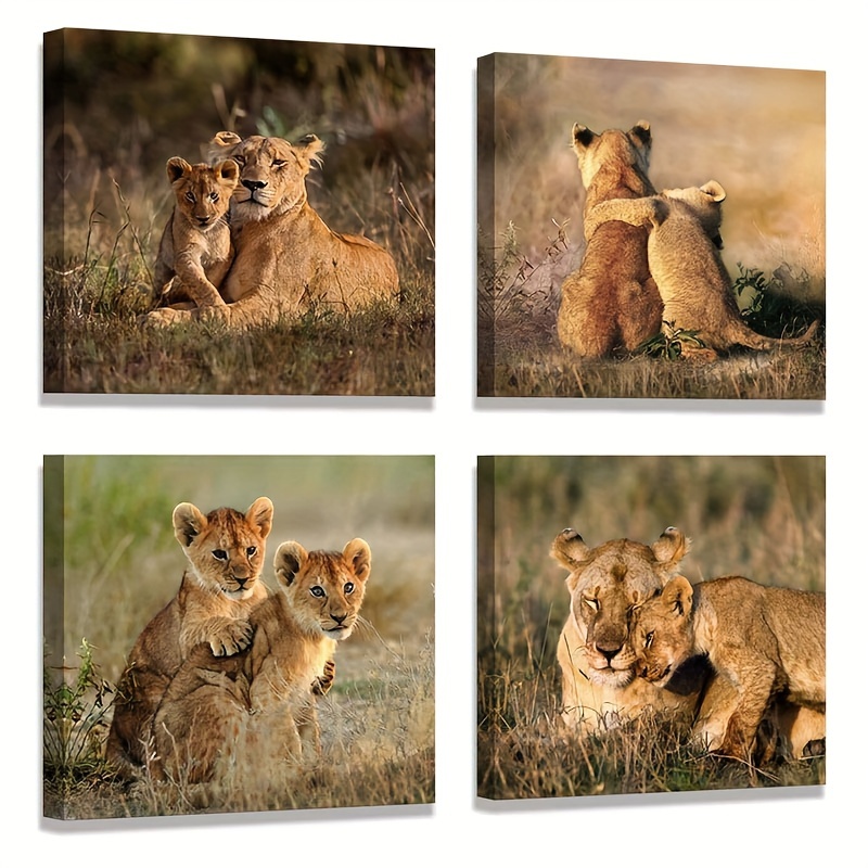 4pcs Poster In Tela, Arte Moderna, Decorazione Per Parete Del Soggiorno Con  Design Animale Del Leone