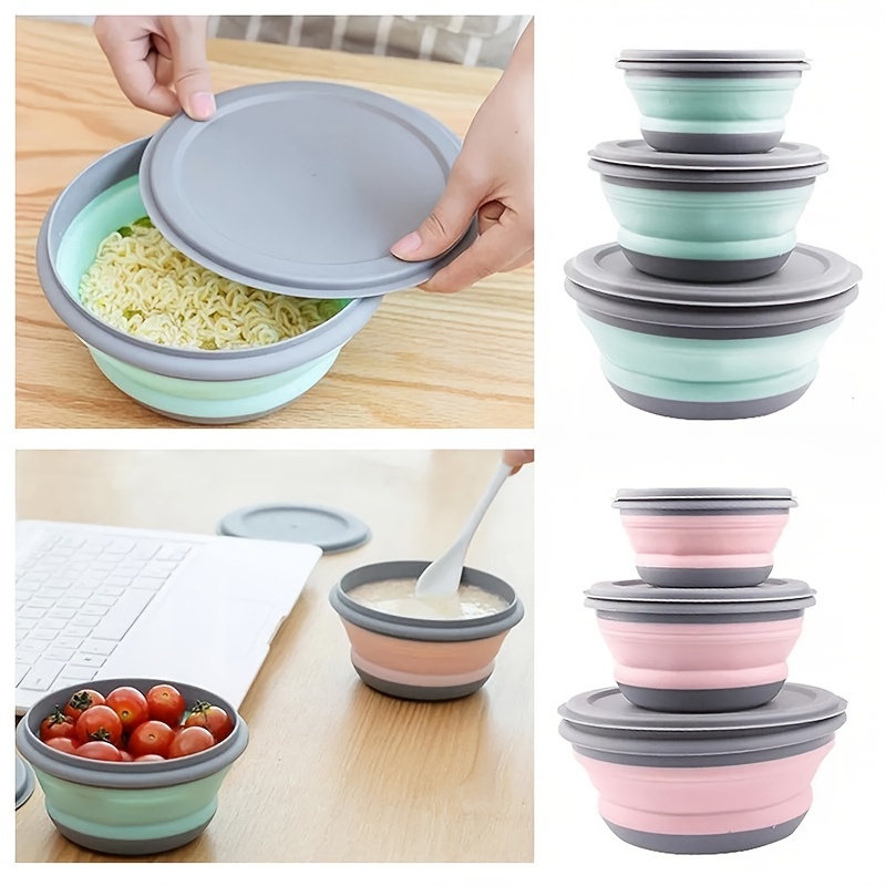 Camping Bowls With Lids Foldable Silicone Collapsible Bowl - Temu