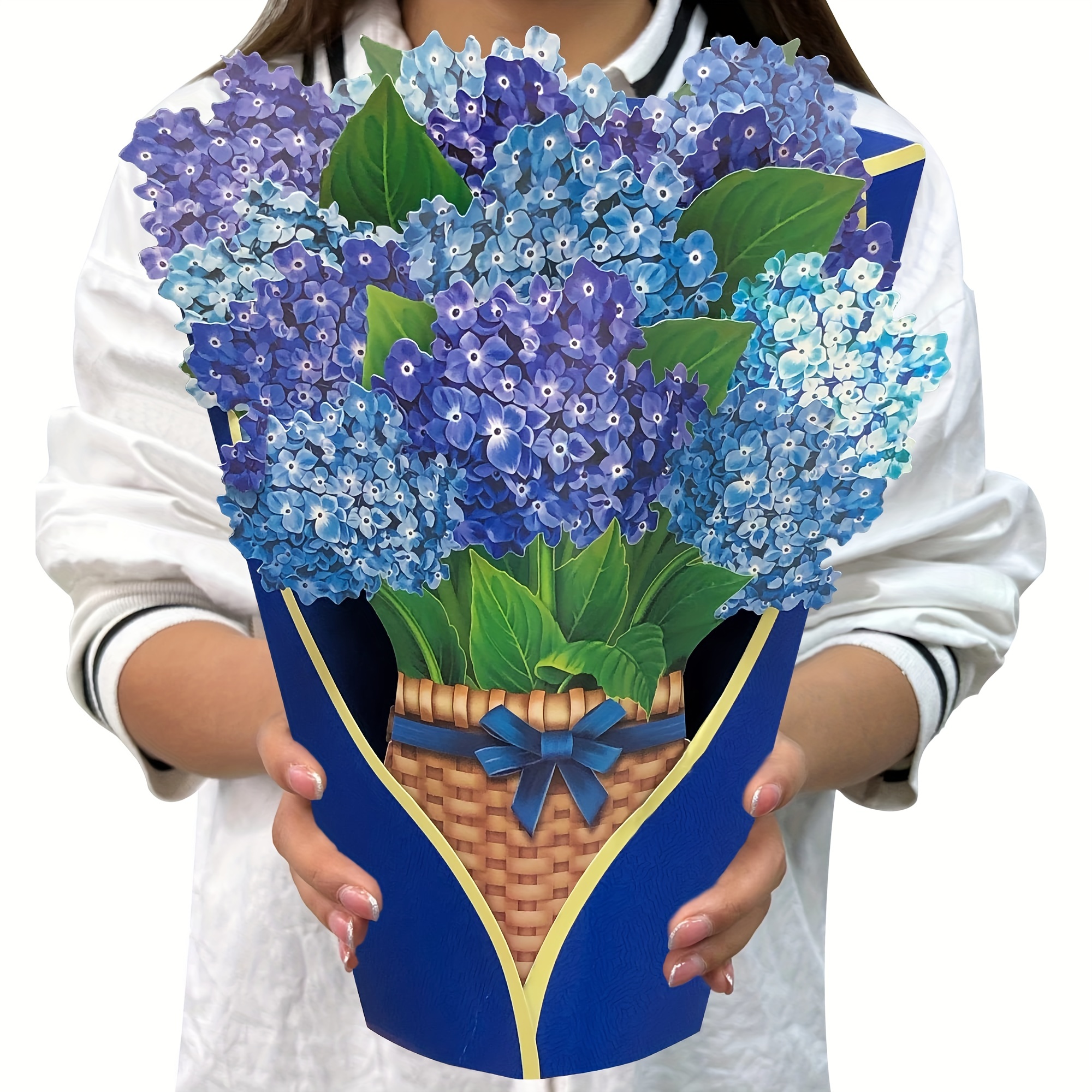 1pc, Paper Pop Up Cards, Nantucket Hydrangeas, 12 Inch Life Sized Forever  Flower Bouquet 3D Popup Greeting Cards With Blank Note Card And Envelope