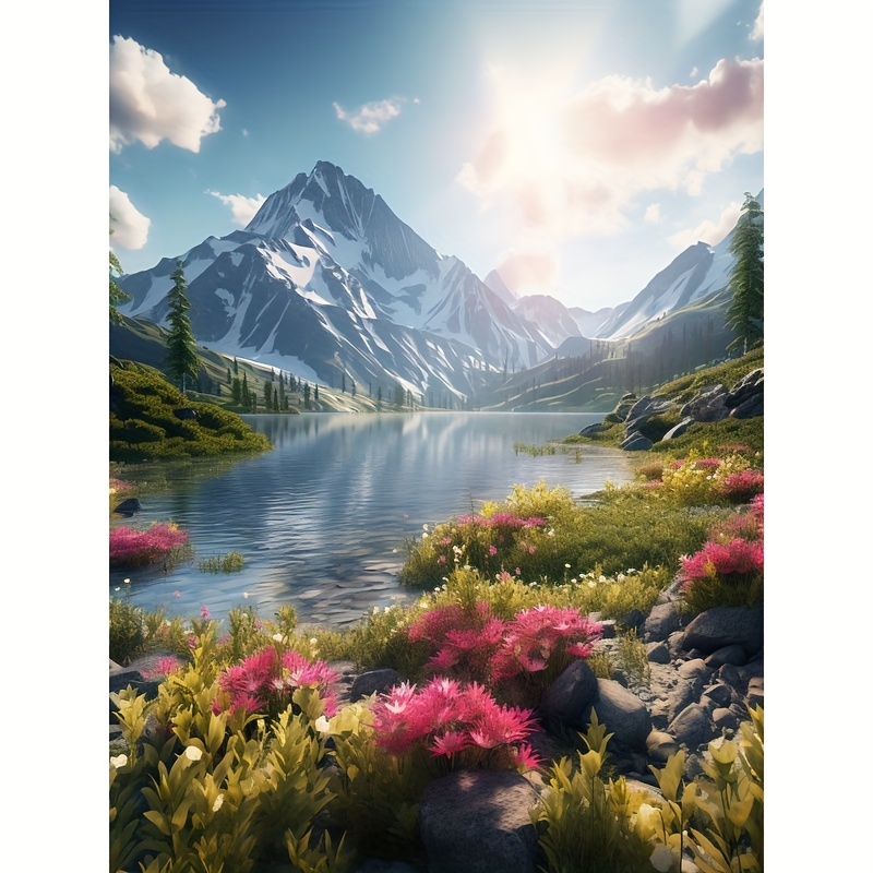 

1pc Diy Diamond Art Painting Mountain Landscape Art Kit Full Round Embroidery Home Decoration 30x40cm/12x16inches Without Frame