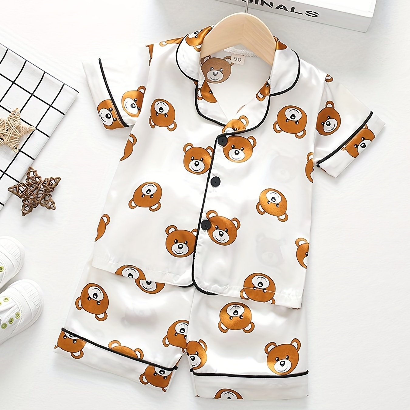 

2pcs Boys Teen Cute Bear Graphic Print Short Sleeve Shirt & Shorts Set Clothes For Summer