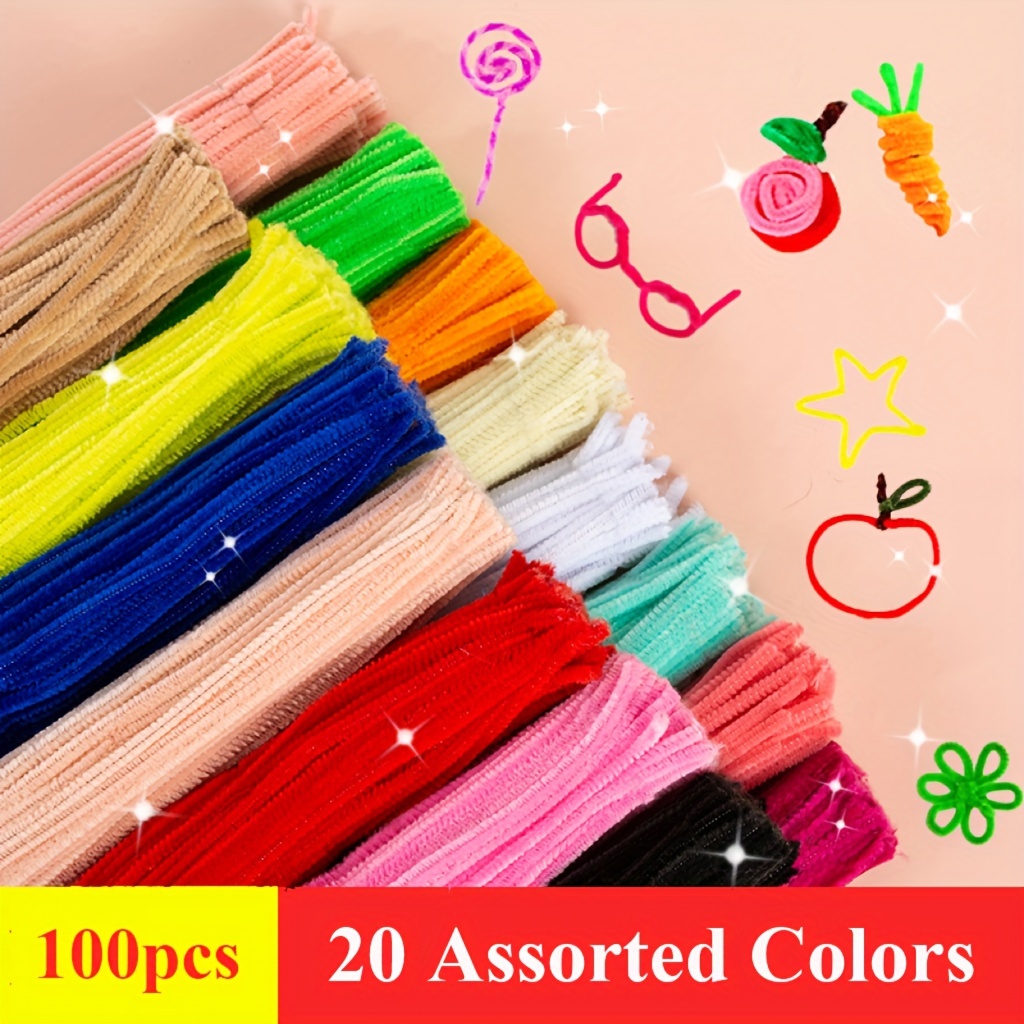 100pcs Colorful Chenille Stems For Diy Flower & Christmas Tree Brooches,  Twistable & Shapeable Plush Wire Stems With Bumps