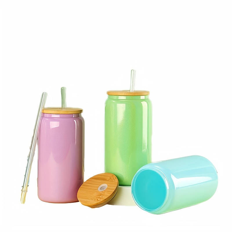 Drinking Glass With Bamboo Lid And Straw, Can Shaped Water Cup, Heat And  Cold Resistant Iced Coffee Cup, For Beer, Juice, Milk, Birthday Gifts,  Summer Drinkware - Temu