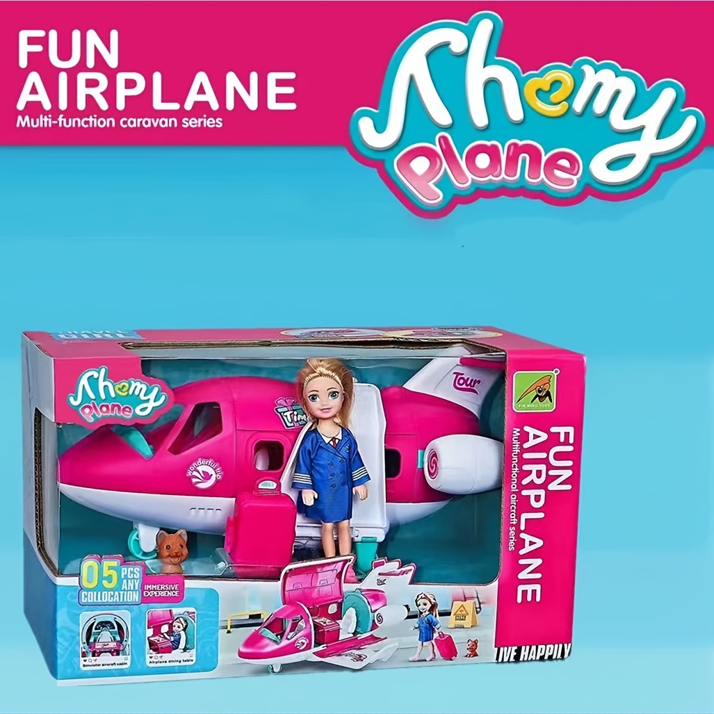 Barbie Airplane Play Set Plane Jet Toy Vehicle For Dolls Girls Toys  Vacation Dog 