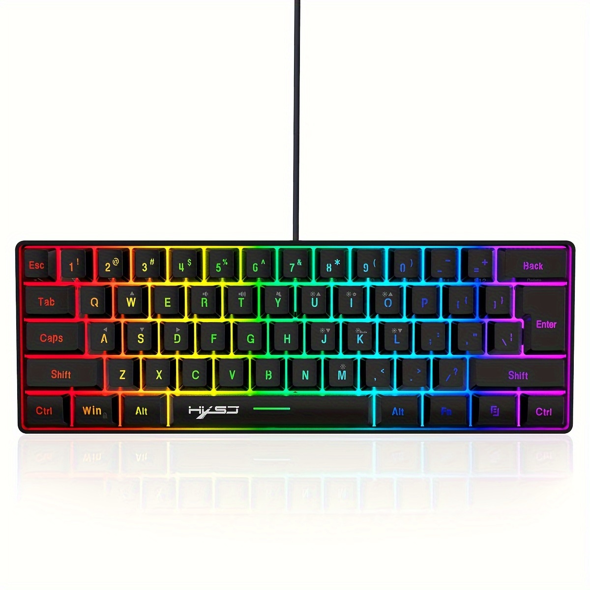 Image of Hxsj New Wired 61 Key Thin Film Keyboard Rgb Light Usb Plug And Play Keyboard Character Suitable For Games, Office, Home Use