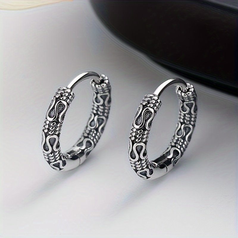 

1 Pair Of Retro Punk Irregular Pattern Engraved Huggie Copper Hoop Small Earrings For Men And Women Ear Piercing Rings Hypoallergenic Jewelry