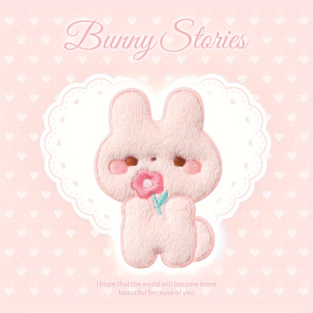 1pc Plush Rabbit Embroidered Cloth Patch Self-adhesive Patch Suitable For DIY Clothing Bags Hat Cute Decoration Patch