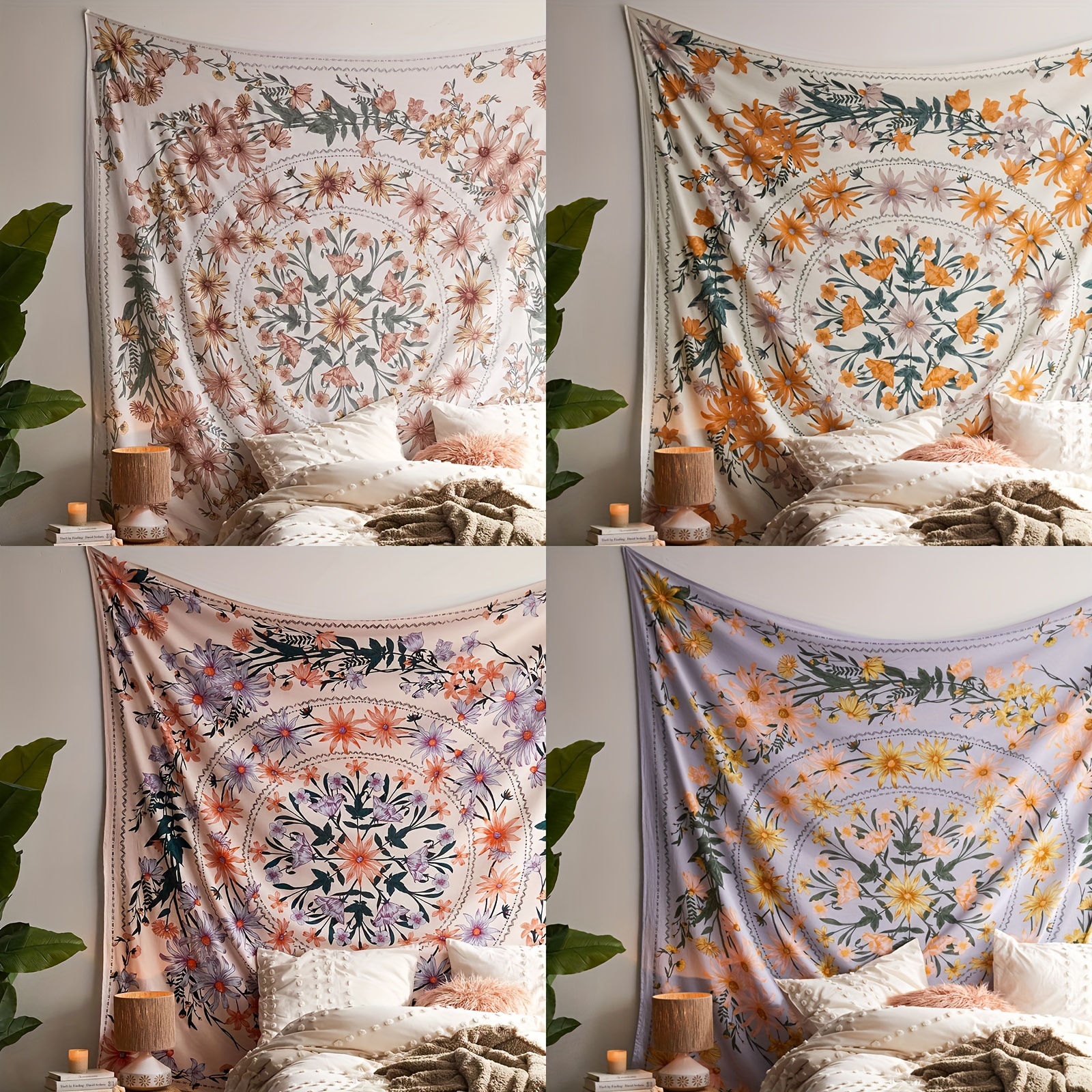1pc Bohemian Mandala Flower Tapestry Vintage Peach Skin Velvet Floral Print  For Home Bedroom Wall Decor - Home & Kitchen - Temu Hungary