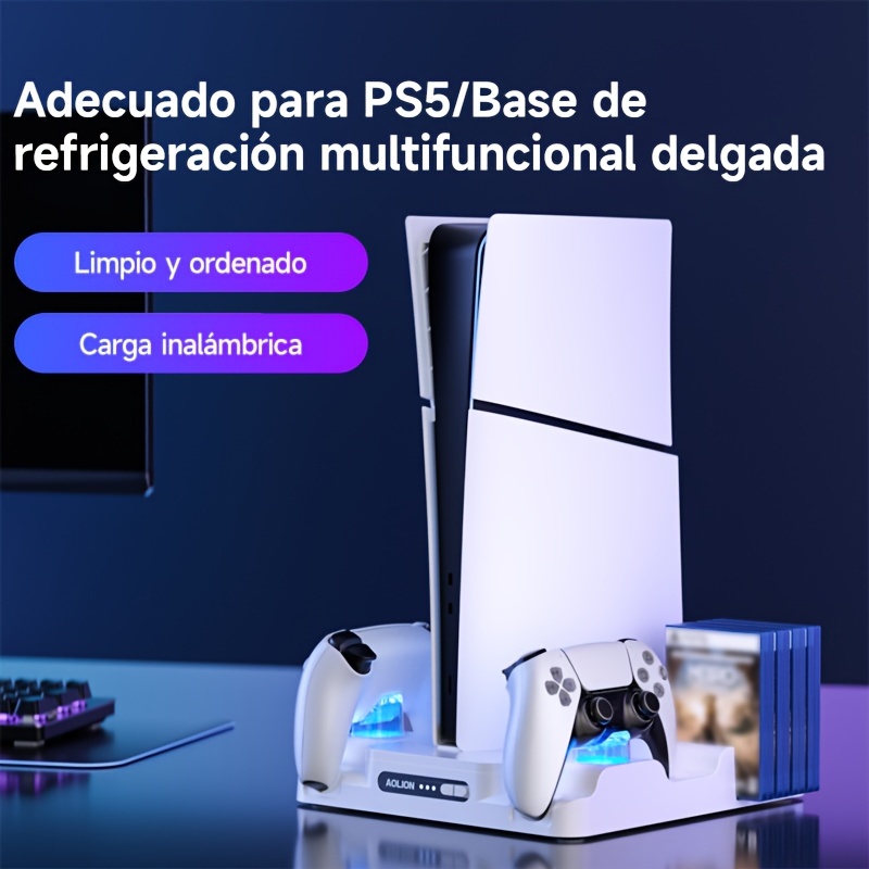 Soporte PS5 y estación de refrigeración con estación de carga para  controlador para Playsation 5 Slim/PS5, accesorios PS5 incl. ventilador de
