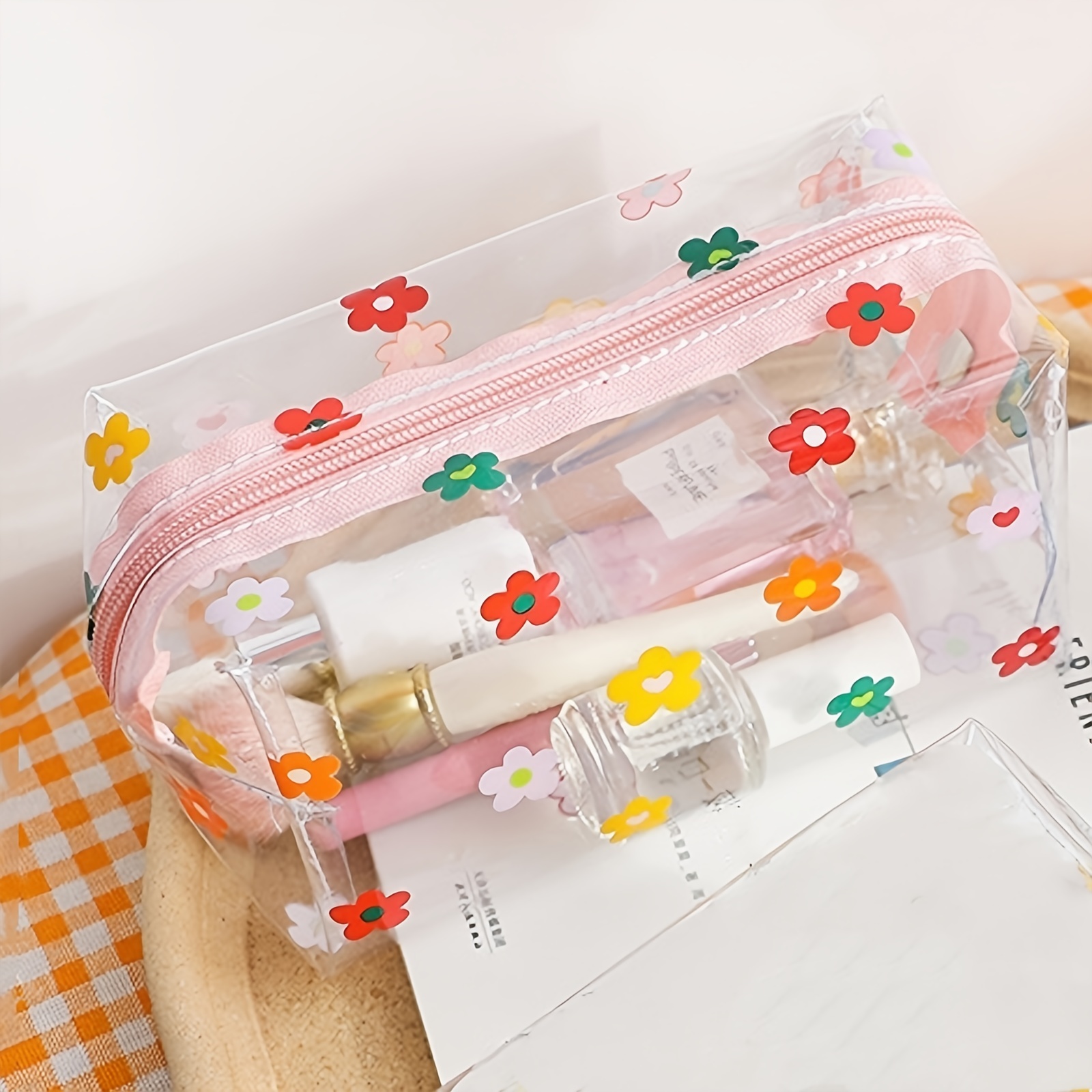 Cute Flower Pencil Case Clear Pvc Waterproof Transparent - Temu