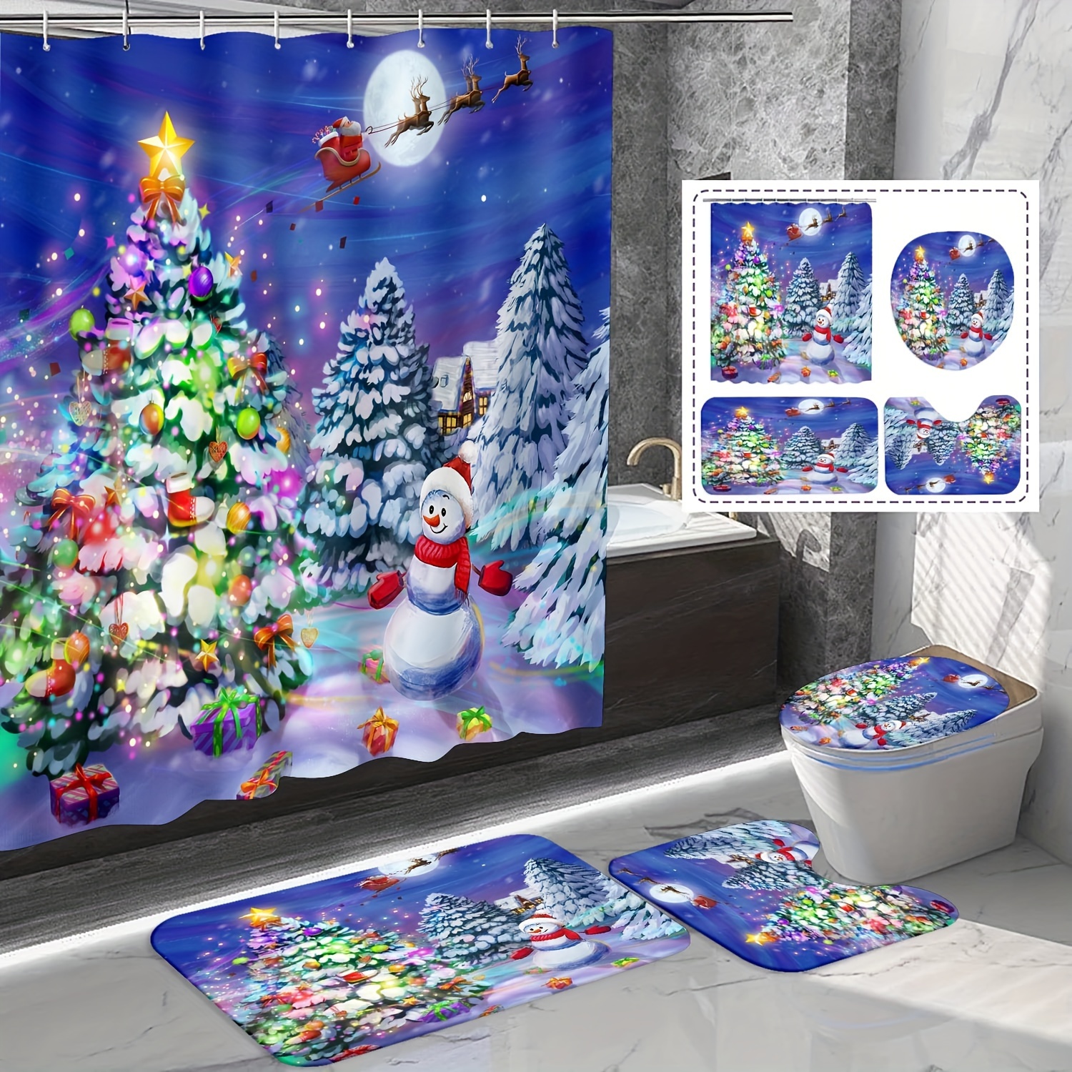  Waterproof Fabric Shower Curtain, Christmas Tree