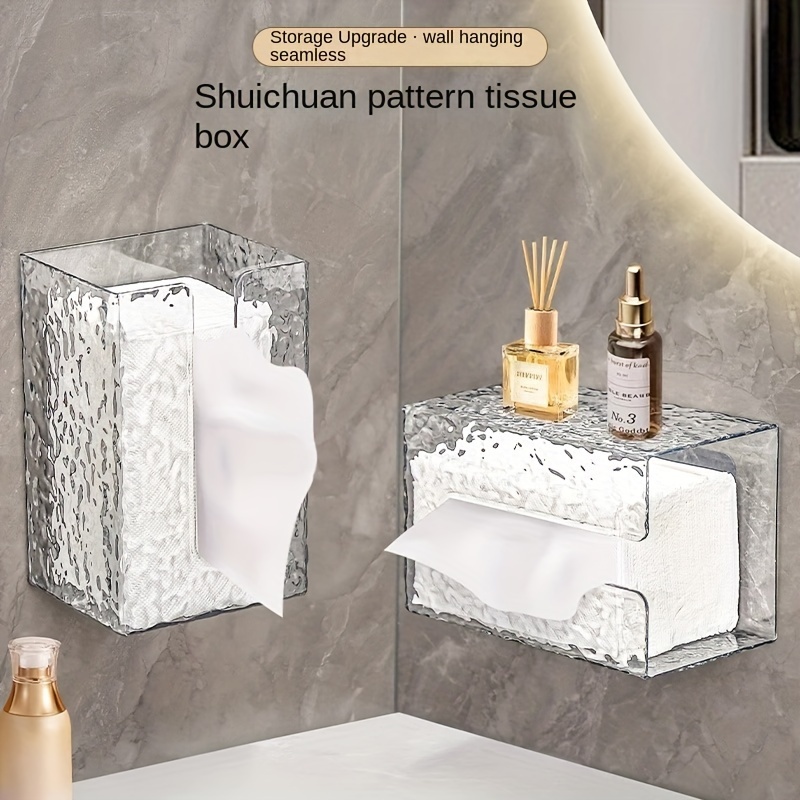 

1pc Bathroom Tissue Storage Box, Transparent Toilet Paper Holder, Wall Mounted Tissue Dispenser Container, Bathroom Hanging Tissue Storage Rack, Bathroom Accessories