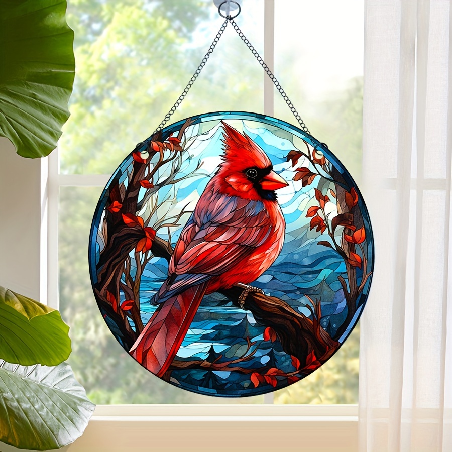 Décoration De Noël En Verre Acrylique, Petit Oiseau Rouge D'hiver