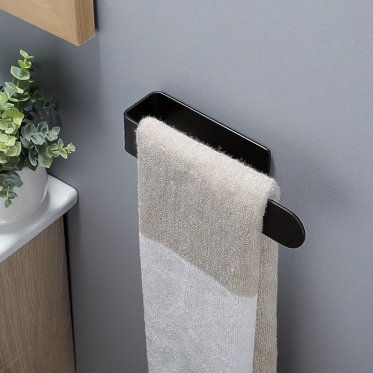 Toallero de mano adhesivo para toalla de mano, negro sin taladrar en la  pared, barra de toalla de mano de acero inoxidable SUS 304, soporte para
