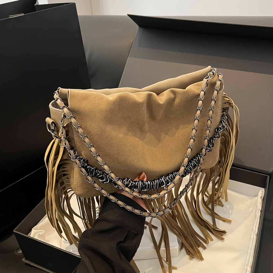 Retro Fringe Shoulder Bag Punk Style Chain Handbag Western - Temu