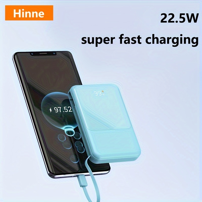 hinne 10000mah magnetic wireless 15w fast charging mobile power supply 22 5w pd18w fast charging portable mobile power supply suitable for iphone15 14 13 12 series with cable usb led power display type c emergency power backup battery pack