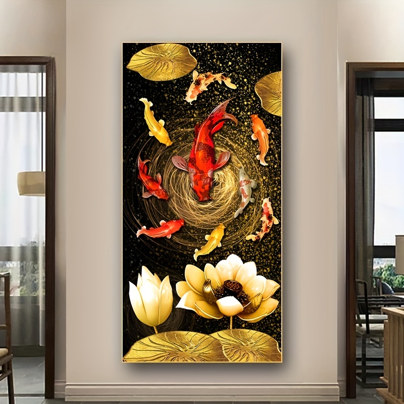 Chinese Style Red Koi Lucky Carp Canvas Painting Goldfish - Temu