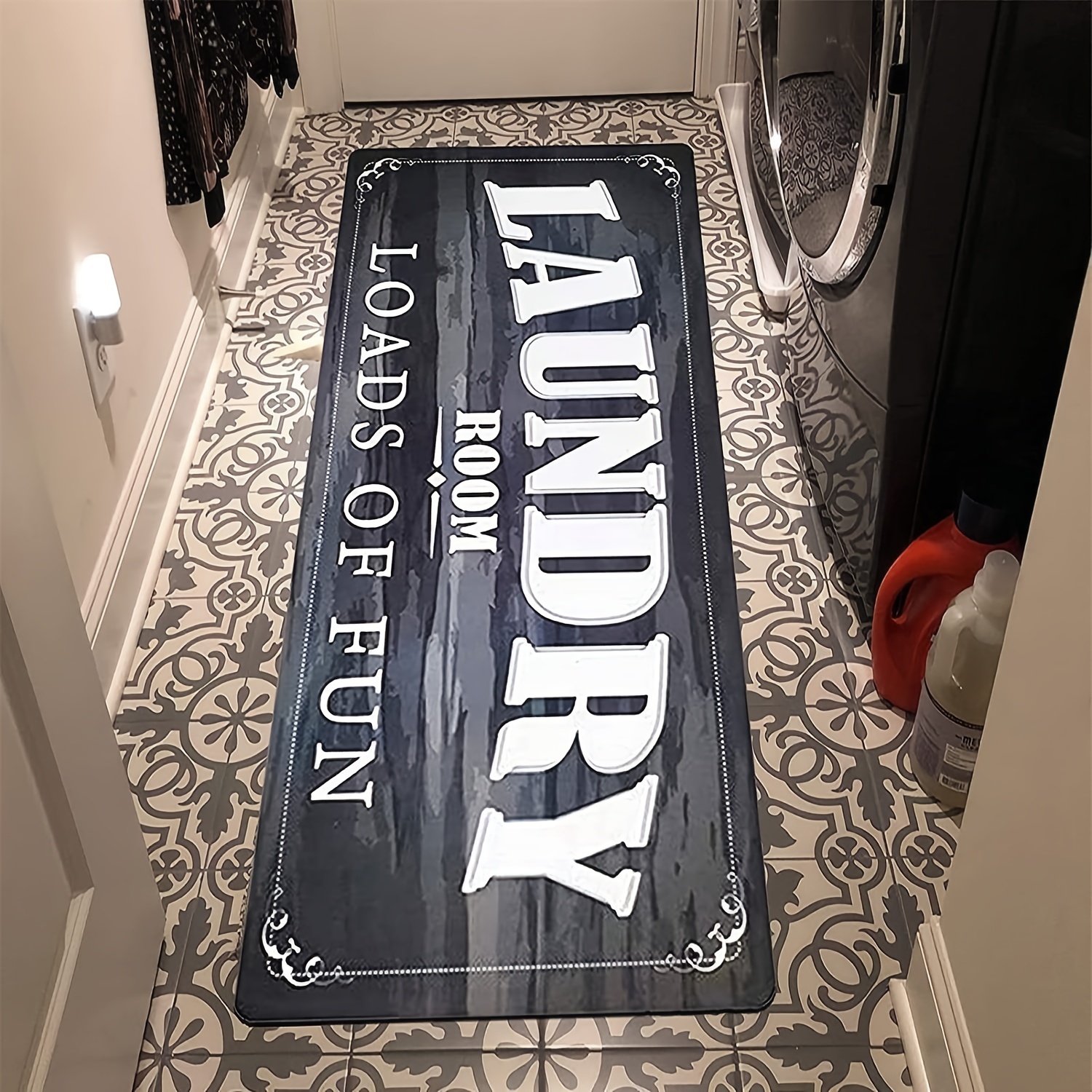 Black Laundry Room Runner Rug, Fun Rug Floor Mat For Washroom