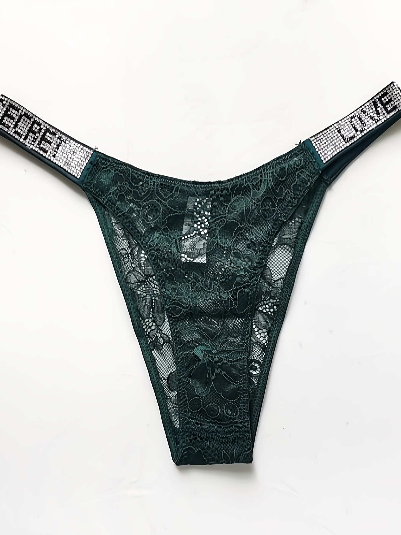 Women's Sexy Lace Panties Rhinestone Thong Solid Hollow - Temu Canada