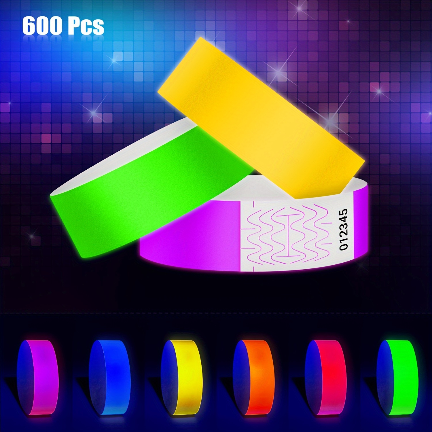 

600pcs Comfortable Resident Waterproof Tearproof Neon Disposable Party Paper Wristbands - Concerts Festivals Admission Id Bracelets For Events, 6-digit Serial Number.