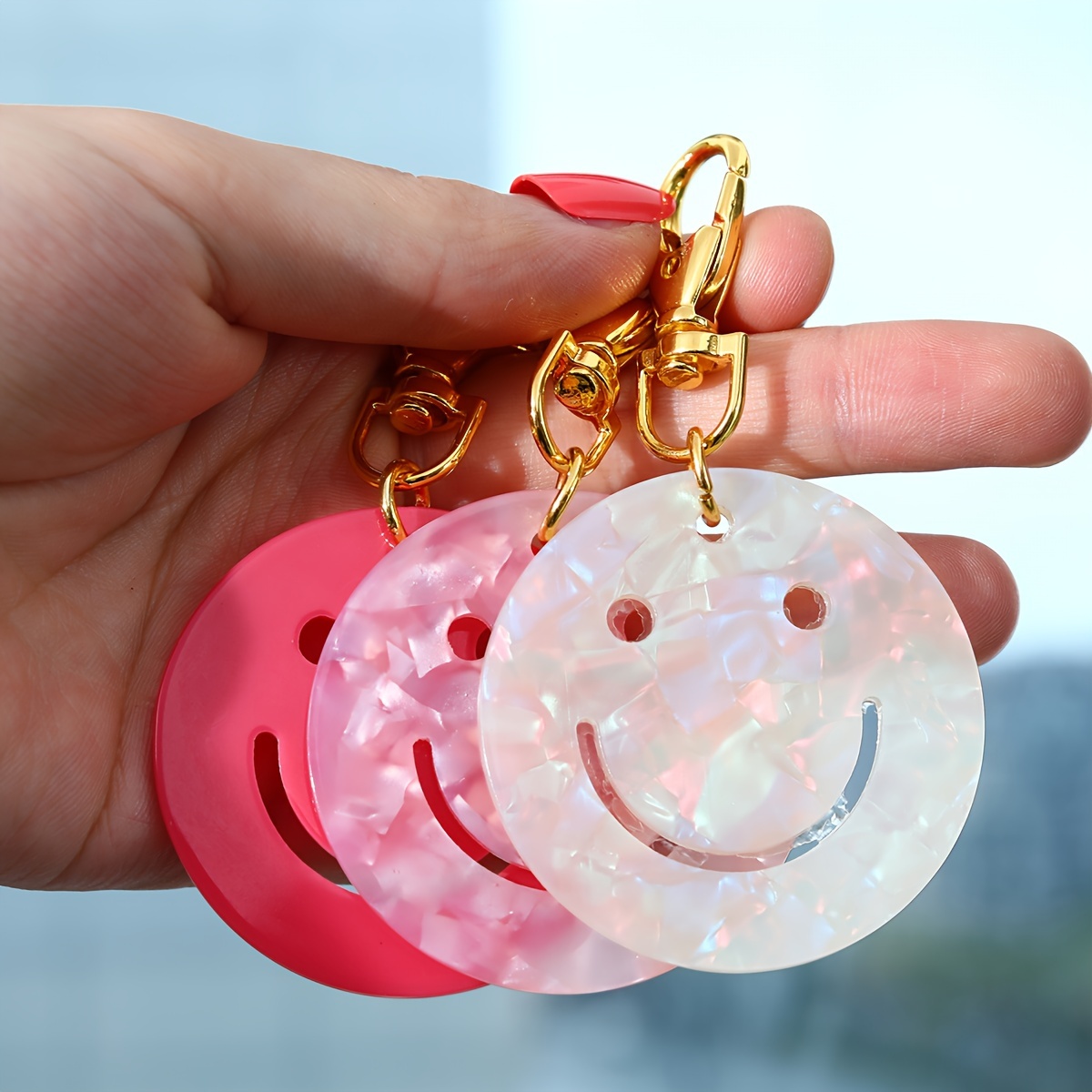 

3 Pcs Acrylic Smile Face Keychain Pendant Bag Purse Ornament Pendant Accessories