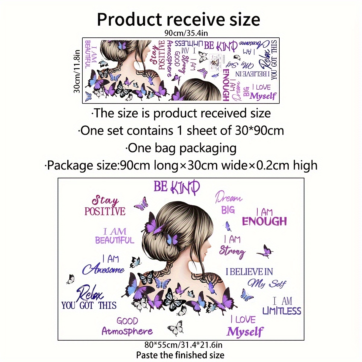 Image of 1pc English Love Girl Back Wall Sticker Living Room Background Wall Room Decoration Wall Sticker Self-adhesive Wall Sticker