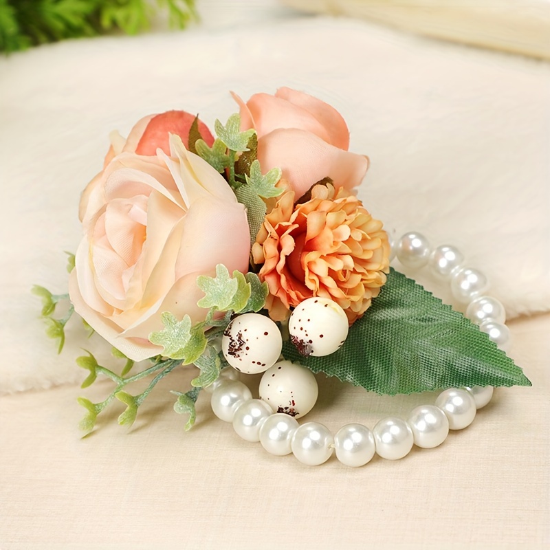 Handmade Wedding Wrist Corsage With Pearl Elastic Bracelet - Temu
