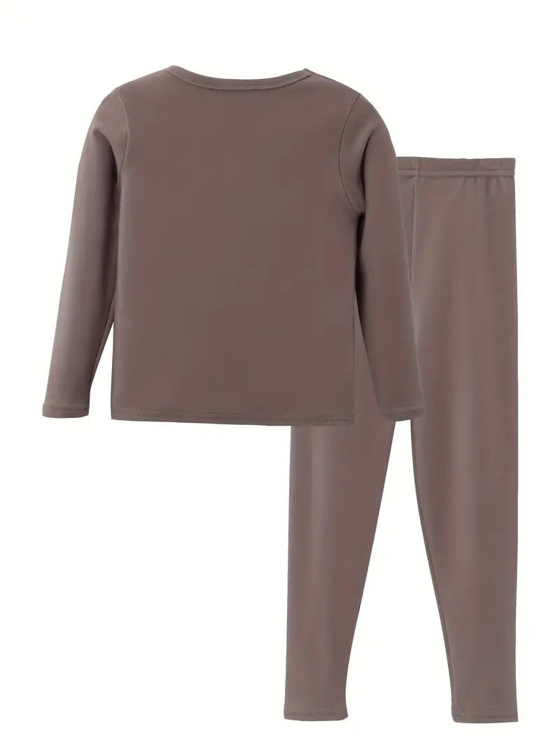 Kid's Thermal Underwear Solid Color Long Sleeve Top Pants - Temu Canada