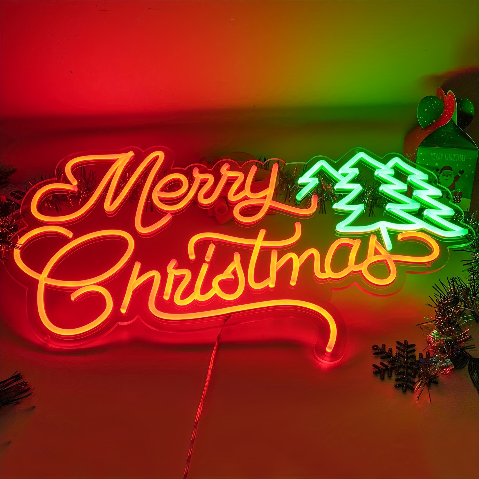 Joyeux arbre de Noël Panneau en métal avec lumières LED, arbre de Noël  personnalisé Art mural en métal, joyeux arbre de Noël néon décor mural en  métal -  France