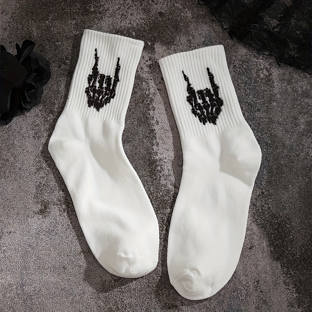 1 Pair Women's Skull Hand Trendy Mid-calf Socks For Casual Long Socks