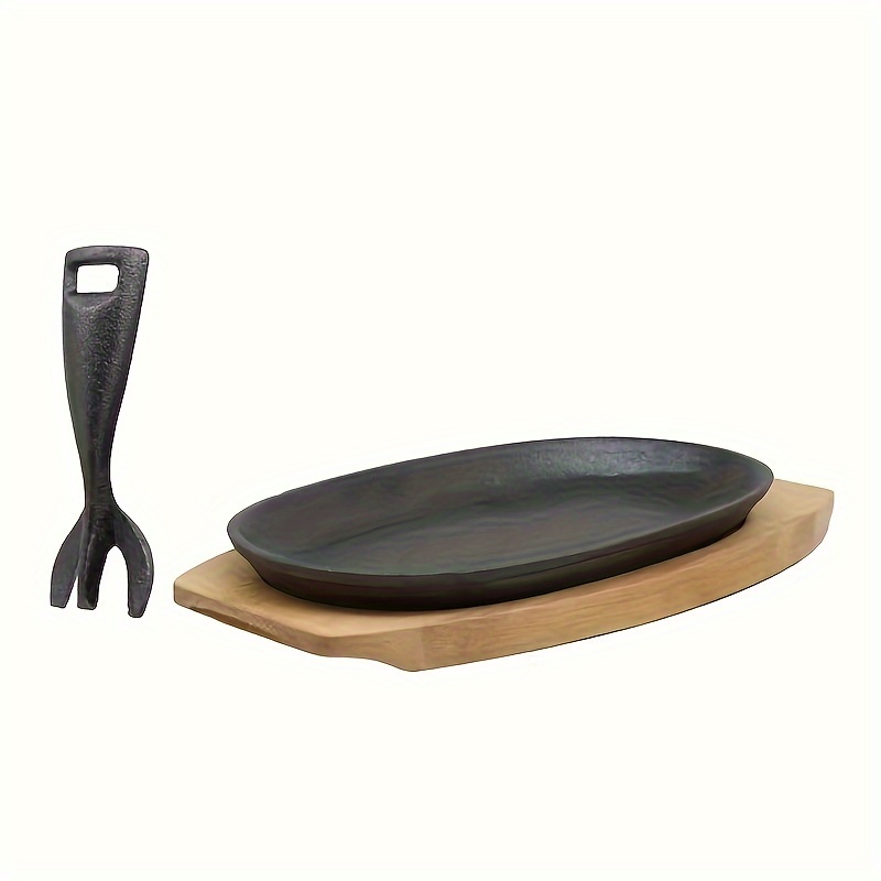 1set Cast Iron Plate With Iron Fork, Thickened Pizza Plate, Cast Iron  Plate, Barbecue Plate, Round Steak Plate, Household Cast Iron Rotisserie  Plate