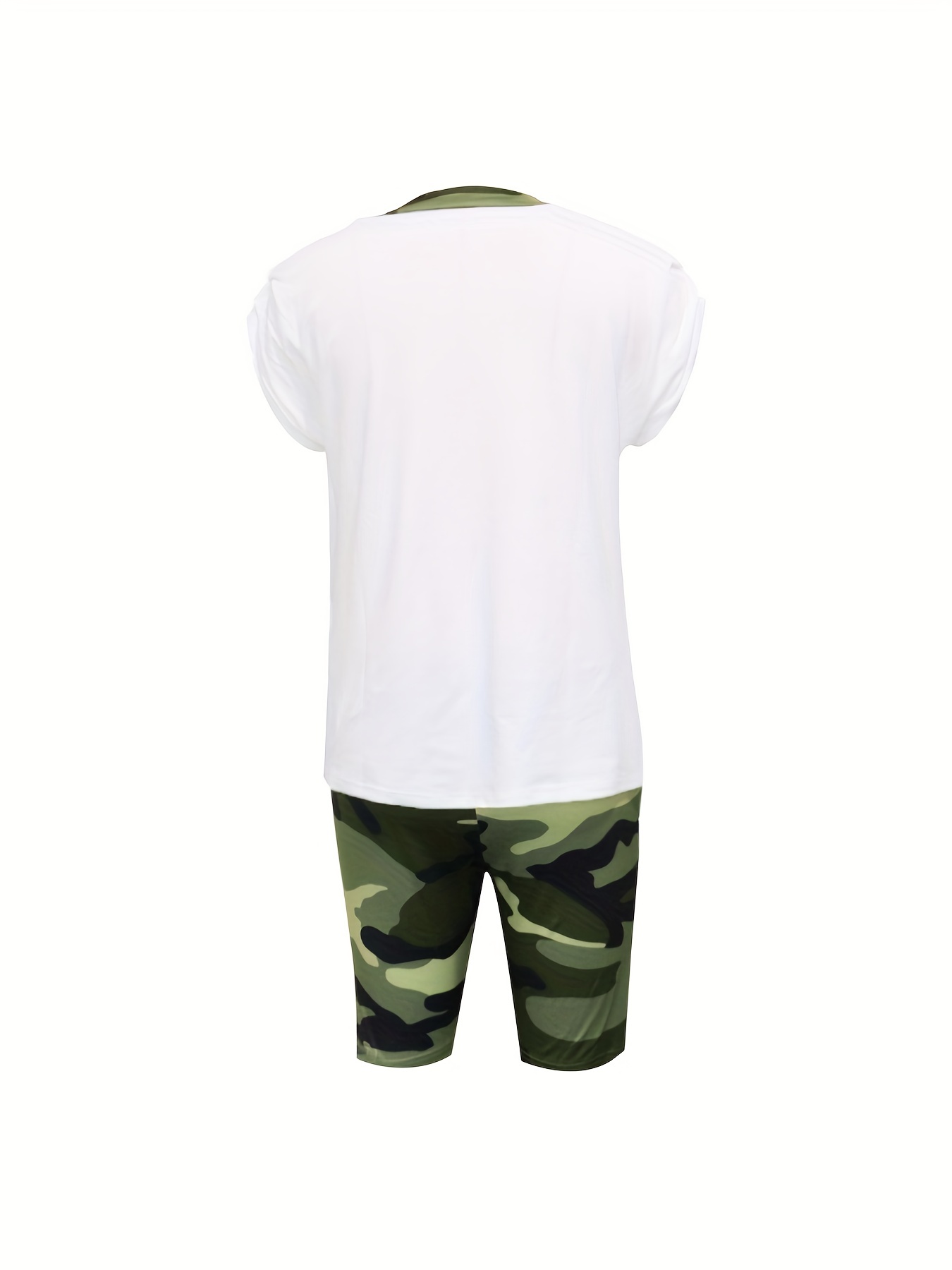 Letter Print Tee & Full Printed Shorts Set Women's Outfit