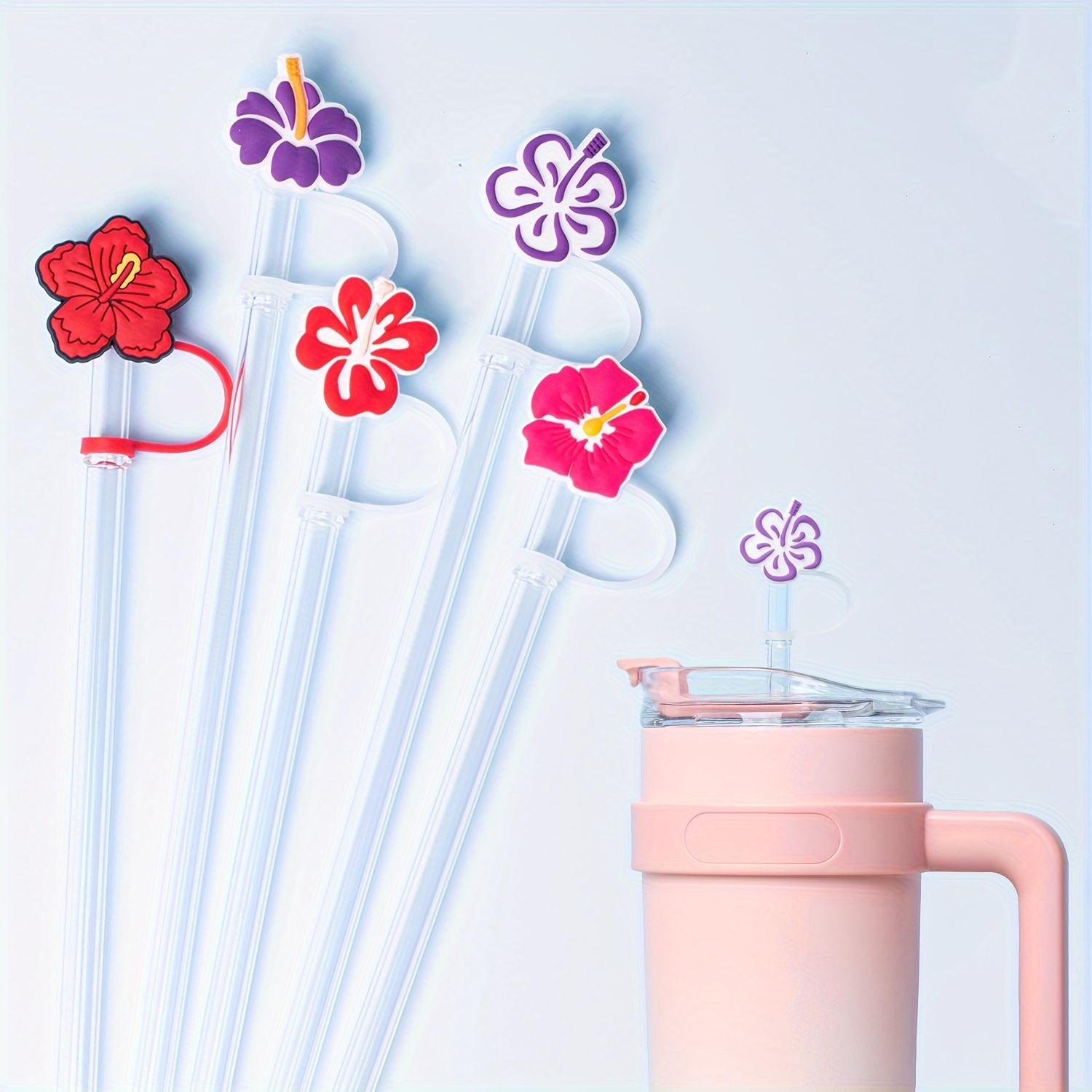 Straw Cover Stanley Cup Flower Silicone Straw Topper - Temu