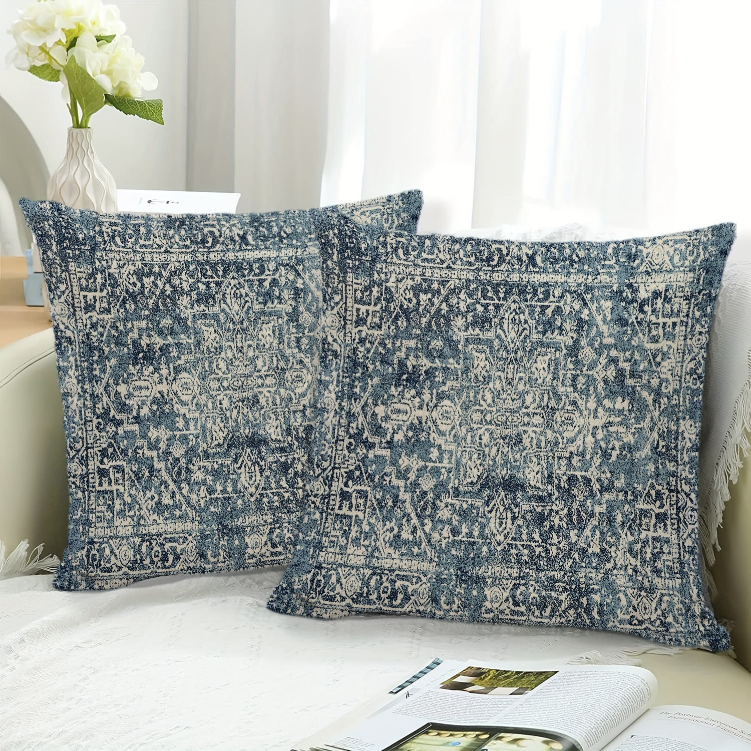 Ethnic Cushion Cover Retro Style Polyester Linen Floral - Temu Australia